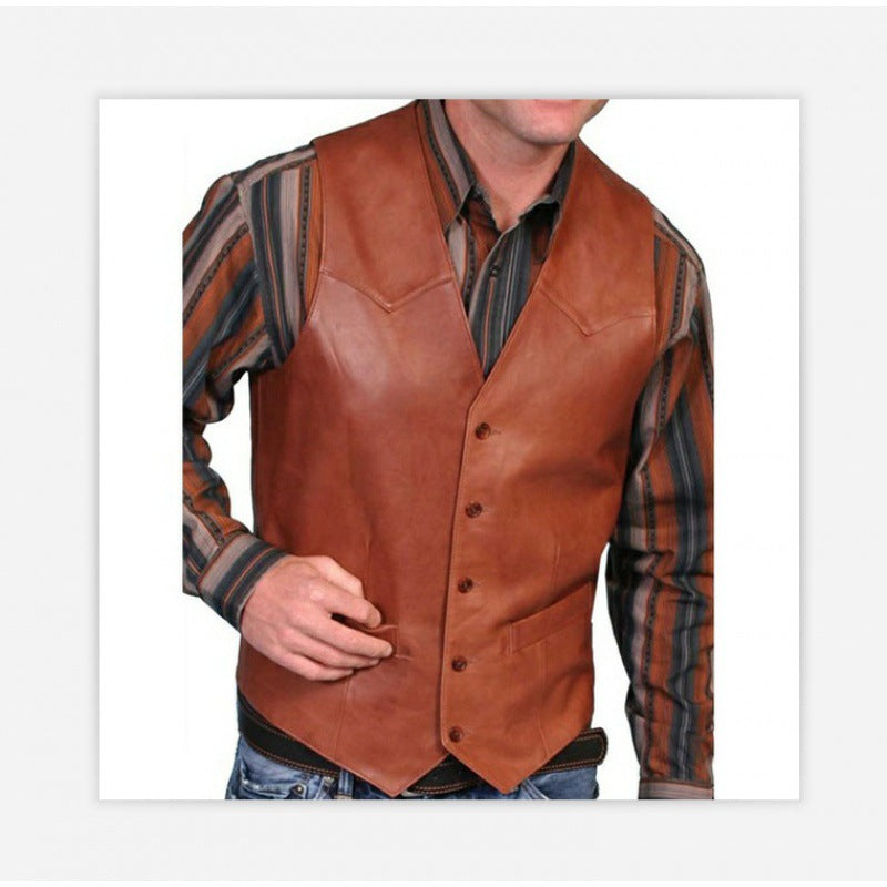 Herren nan taillierte Lederweste mit Western-Details, V-Ausschnitt und zwei Eingrifftaschen Echo Archiv