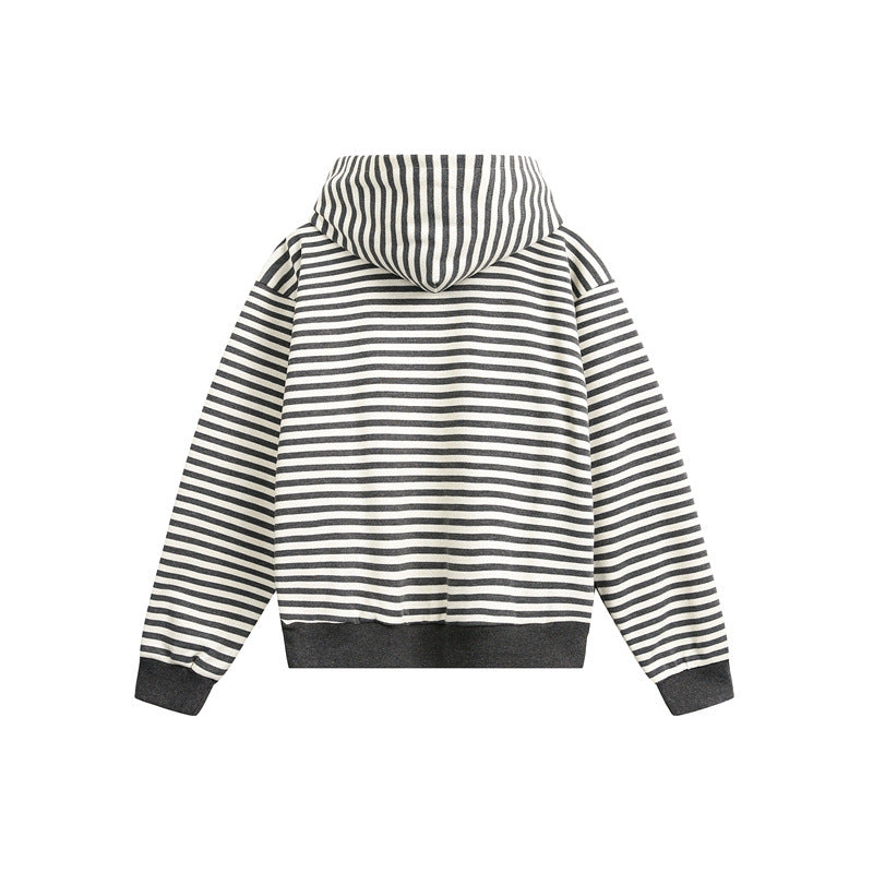 Unisex Gestreifter Kapuzenpullover im Boxy-Cut mit Raglanärmeln Echoarchiv