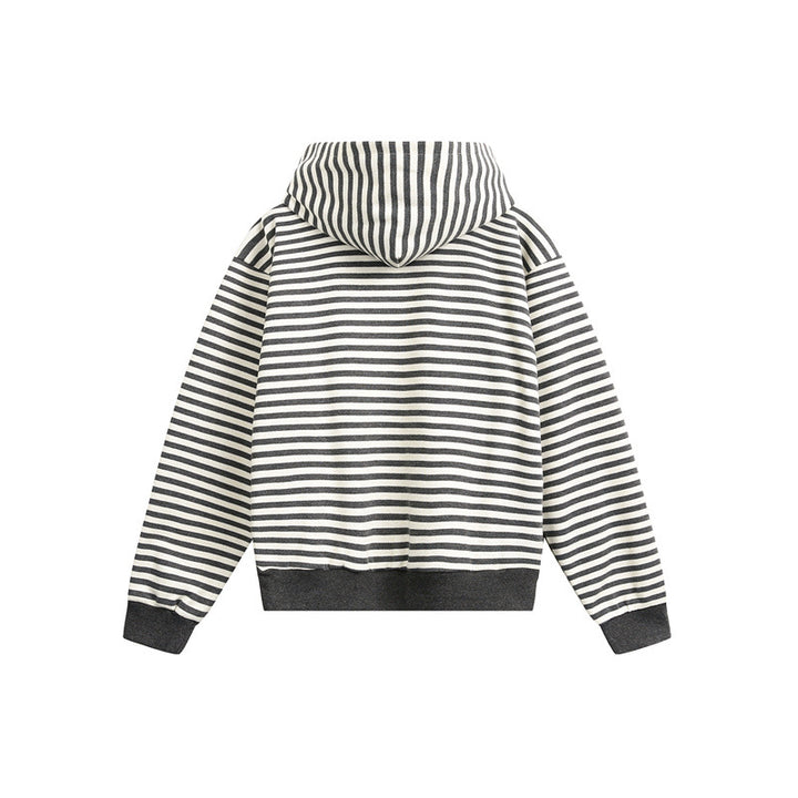 Unisex Gestreifter Kapuzenpullover im Boxy-Cut mit Raglanärmeln Echoarchiv