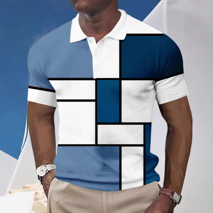 Herren nan kurzärmeliges Poloshirt mit geometrischem Blockmuster und feinem Strukturpiqué Echo Archiv