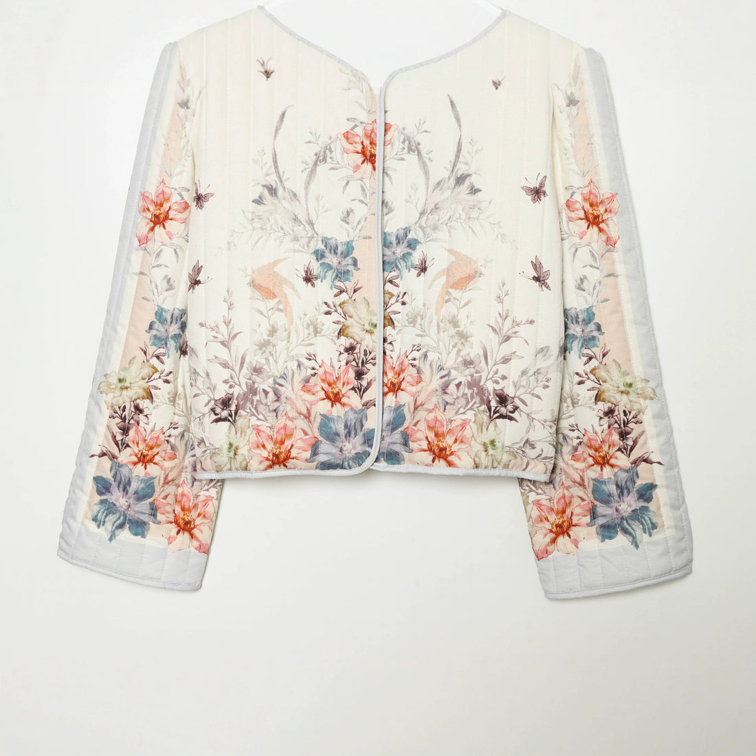 Damen Gestepptes Cropped Übergangsjacke mit floraler Allover-Print und Rundhalsausschnitt Echoarchiv