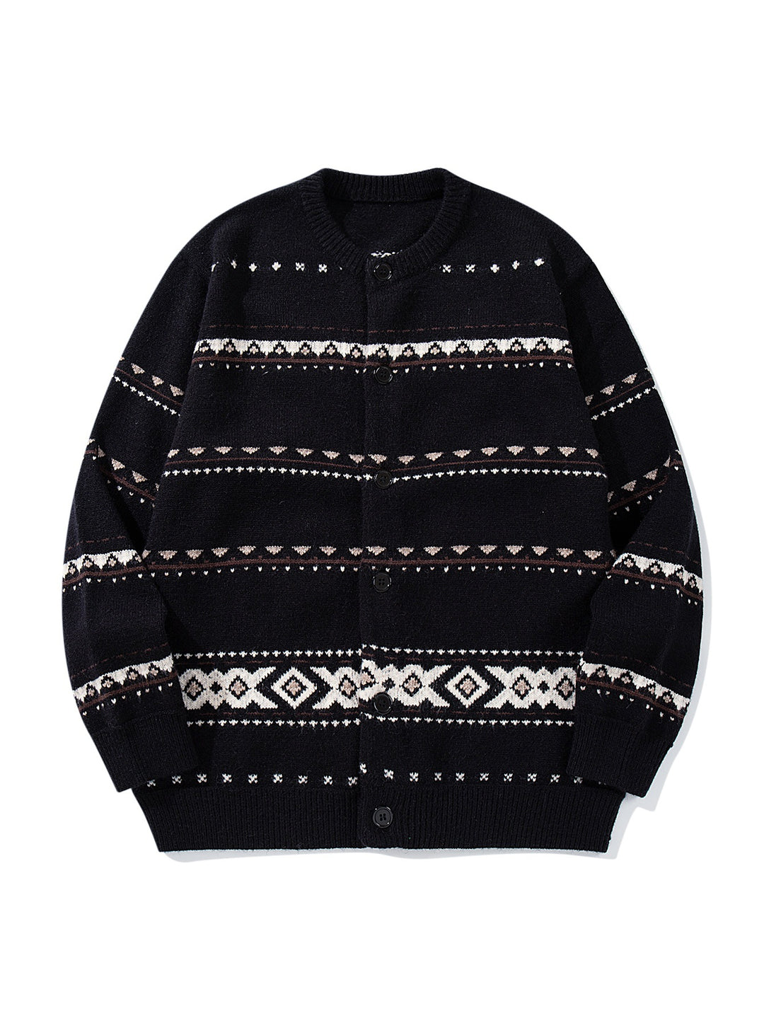 Unisex Strukturierte Jacquard-Strickjacke mit Rundhalsausschnitt, Oversize-Passform und Knopfleiste Echoarchiv