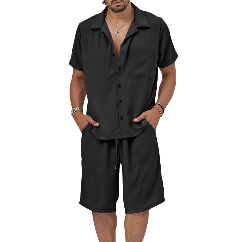 Herren lässiges Freizeit-Set mit Kurzarmhemd und Shorts Echoarchiv