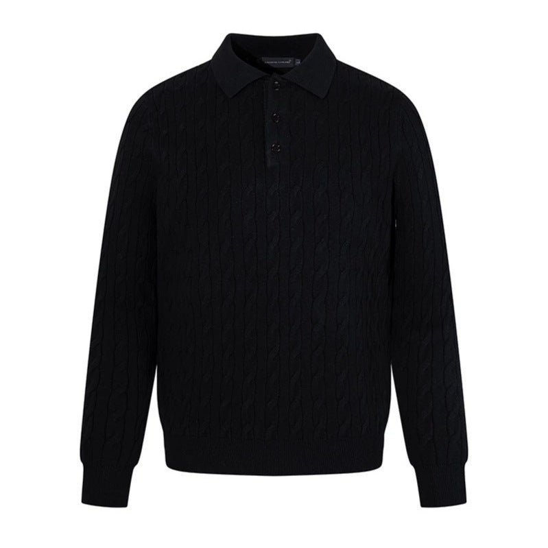 Herren Strick-Polo mit Zopfstrickmuster, Hemdkragen und Knopfleiste Echoarchiv