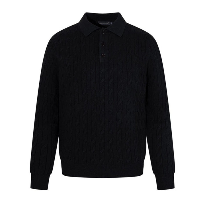 Herren Strick-Polo mit Zopfstrickmuster, Hemdkragen und Knopfleiste Echoarchiv