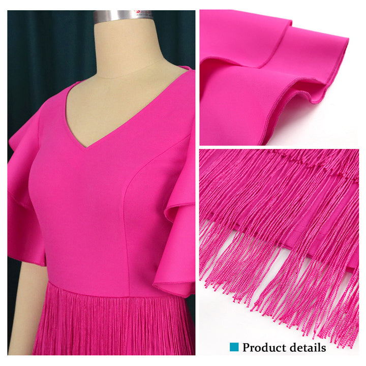 Damen Cocktailkleid mit voluminösen Rüschenärmeln und Fransen-Saum Echo Archiv