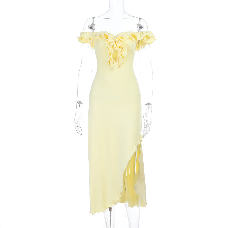 Damen Off-Shoulder Maxikleid mit raffinierten Rüschendetails Echo Archiv