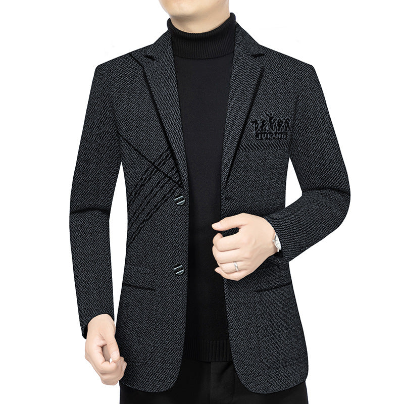 Herren Taillierter Strickblazer im Bouclé-Look mit aufgesetzten Taschen – Tianoro
