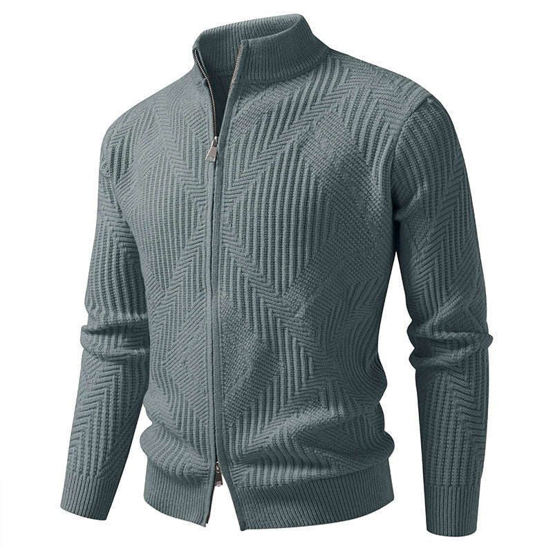 Herren nan Reißverschluss-Cardigan mit geometrischem Fischgrätstrick und Stehkragen Echo Archiv