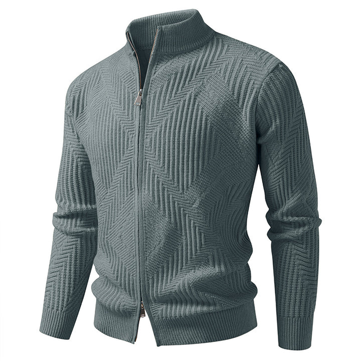 Herren nan Reißverschluss-Cardigan mit geometrischem Fischgrätstrick und Stehkragen Echo Archiv