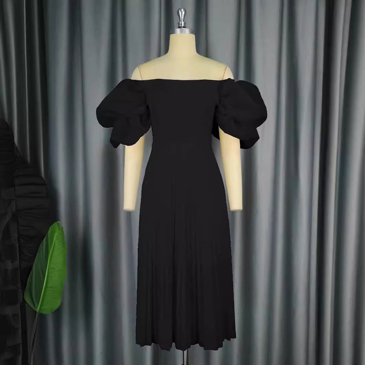 Damen elegantes Midikleid mit Puffärmeln und plissiertem Rock Echo Archiv