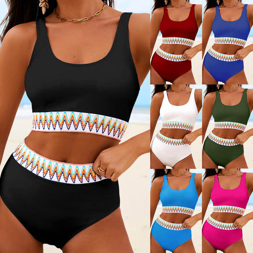 Damen Hoch tailliertes Bikini-Set mit modischem gestreiftem Bund Echo Archiv