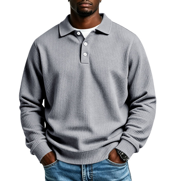 Herren Waffelstrick-Poloshirt mit Knopfleiste und Rippbündchen Echoarchiv
