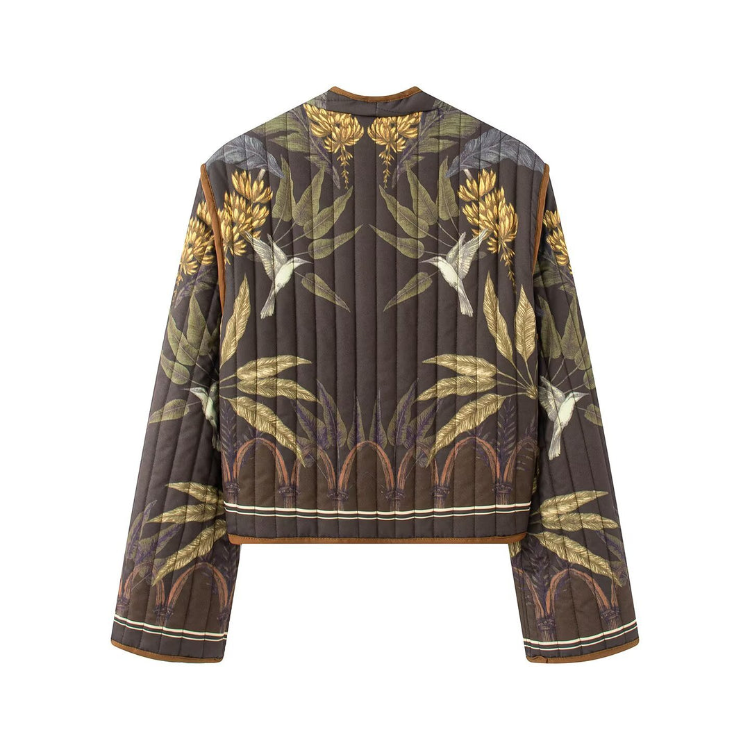 Damen Steppjacke mit botanischem Print und offenem Kimono-Schnitt Echo Archiv