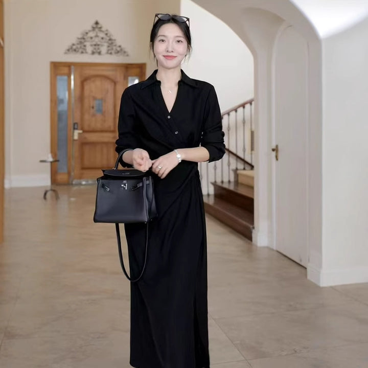 Damen Midikleid im Hemdblusen-Stil mit Taillenbindung und fließender A-Linie Echoarchiv