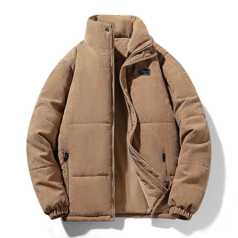 Herren gesteppte Cordjacke mit hohem Stehkragen, warmer Füllung und Reißverschlusstaschen – Taviero