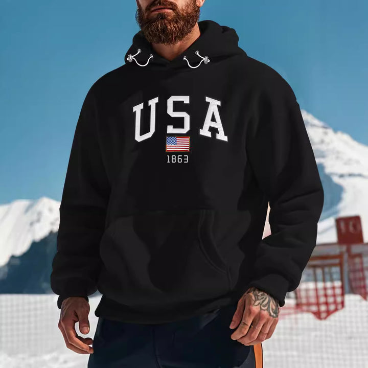Herren bequemer Kapuzenpullover mit sportlichem Schriftzug Echoarchiv