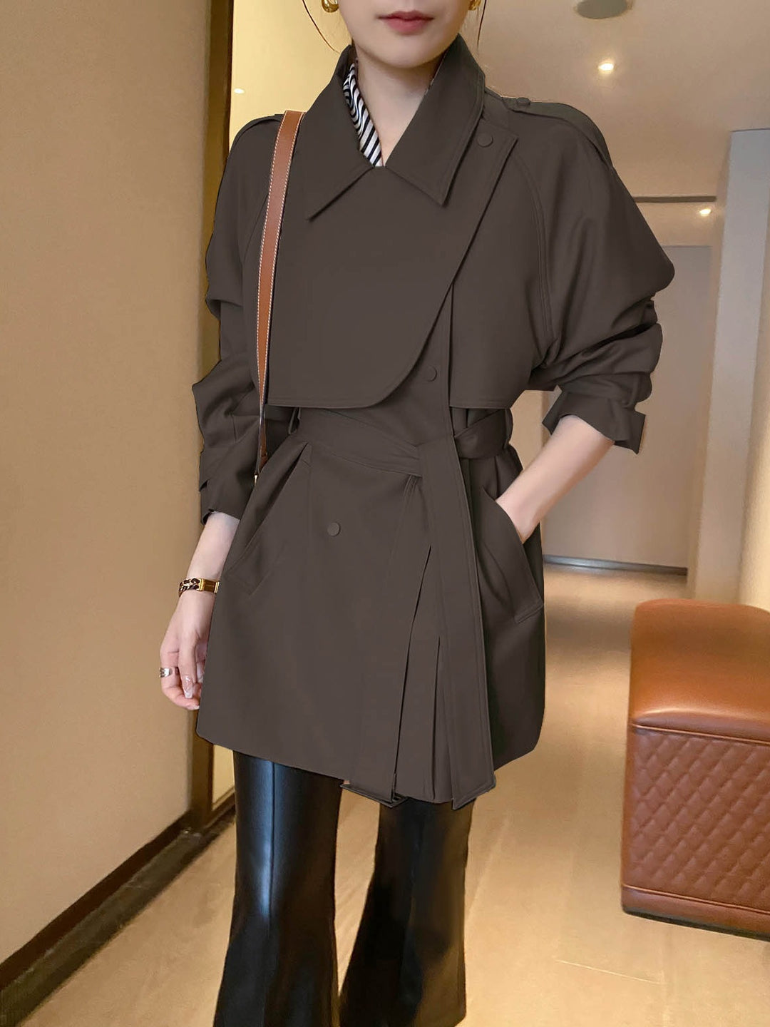 Damen Modernes Trenchcoat mit Taillengürtel Echoarchiv
