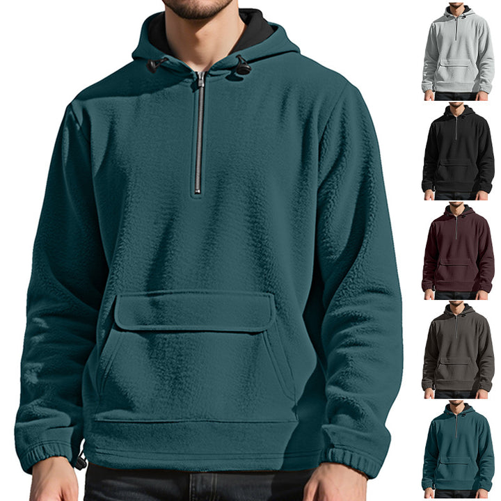 Herren Fleece-Kapuzenpullover mit halbem Reißverschluss und praktischer Kängurutasche Echoarchiv