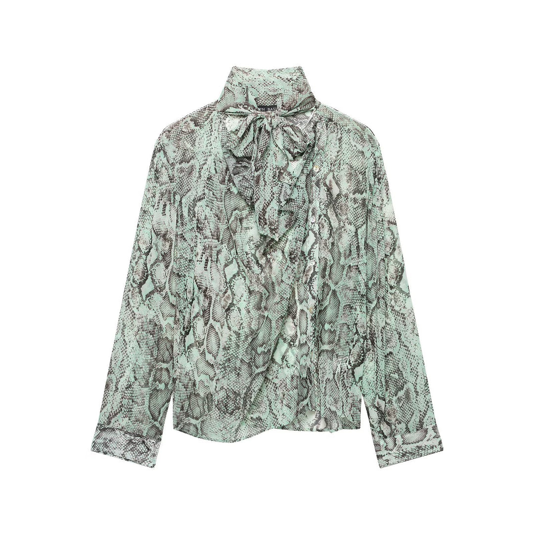 Damen Chiffonbluse mit Schleifenkragen und Schlangenprint Echo Archiv
