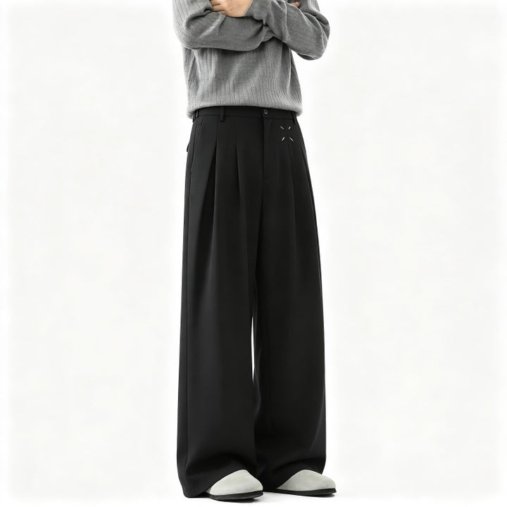 Herren Extrawide Palazzo-Hose mit hoher Taille, Bundfalten und weitem Bein Echoarchiv