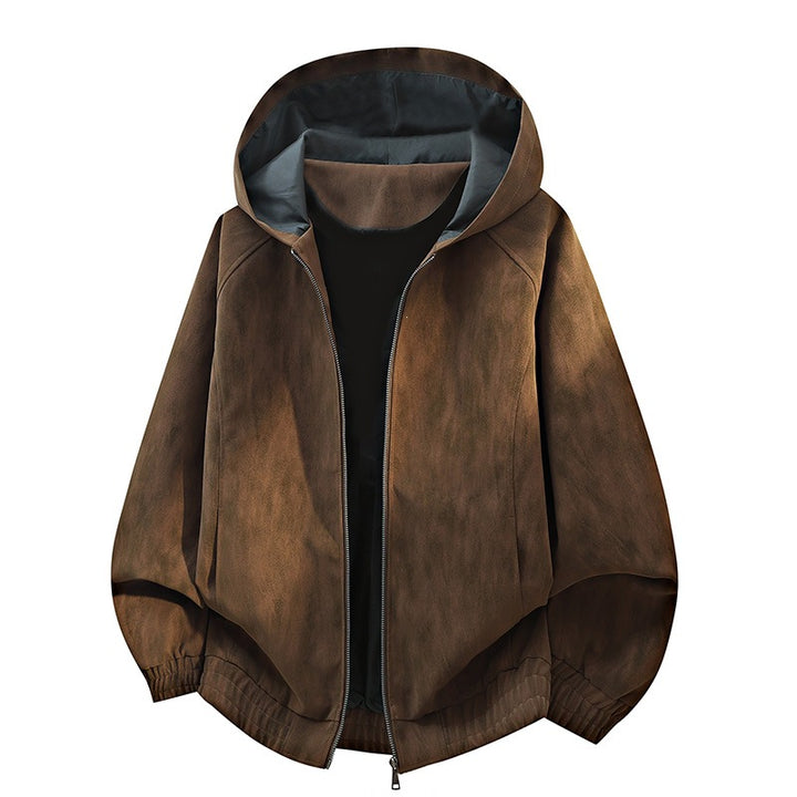 Herren Oversize Kapuzenjacke aus Velourslederimitat mit durchgehendem Reißverschluss und elastischem Saum Echoarchiv