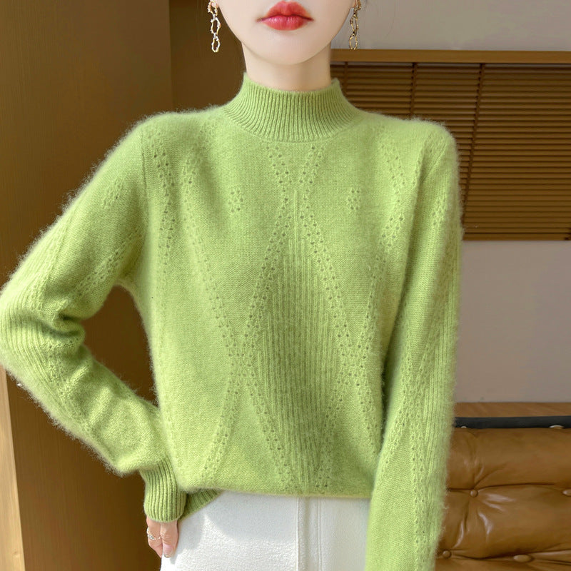 Damen Leichter Mockneck-Feinstrickpullover mit Ajour-Chevron und kaschmirweichem Finish Echoarchiv