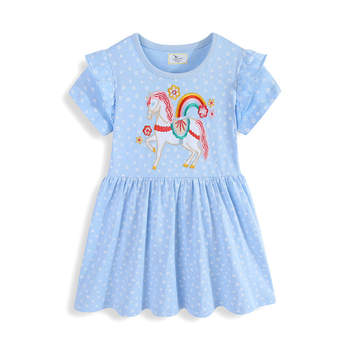 Mädchen Sommerkleid mit niedlichem Einhornmotiv und Rüschendetails Echo Archiv