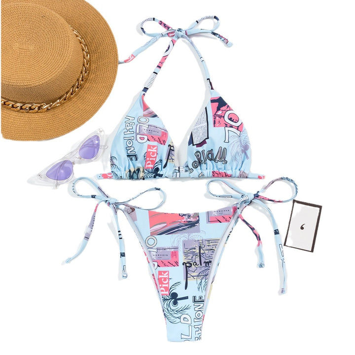 Damen verstellbarer Triangel-Bikini mit modischem Druck Echo Archiv
