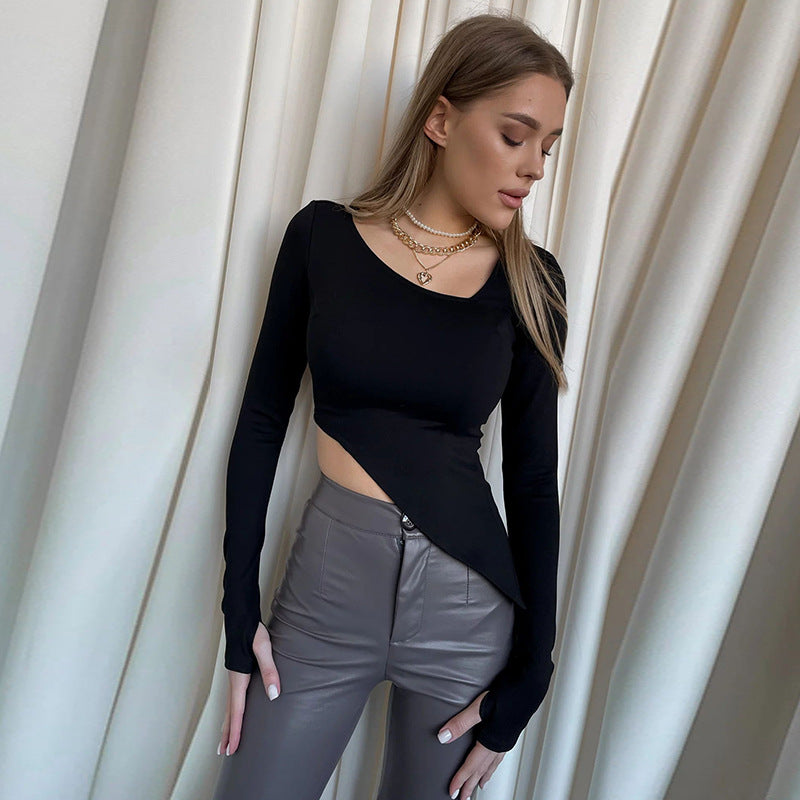 Damen Asymmetrisches tailliertes Cut-Out-Crop-Top mit langen Ärmeln Echo Archiv