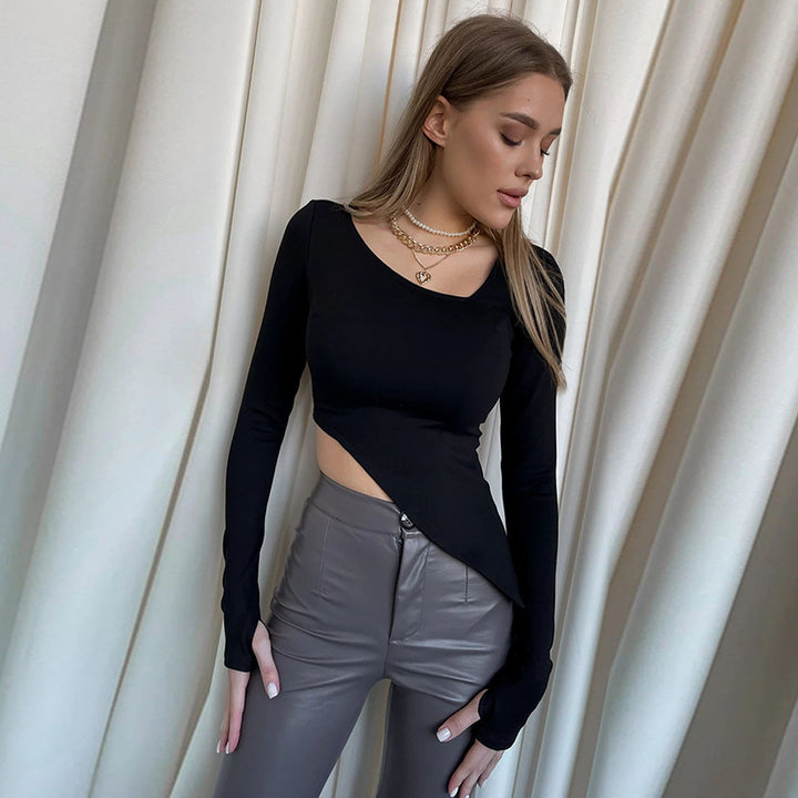 Damen Asymmetrisches tailliertes Cut-Out-Crop-Top mit langen Ärmeln Echo Archiv