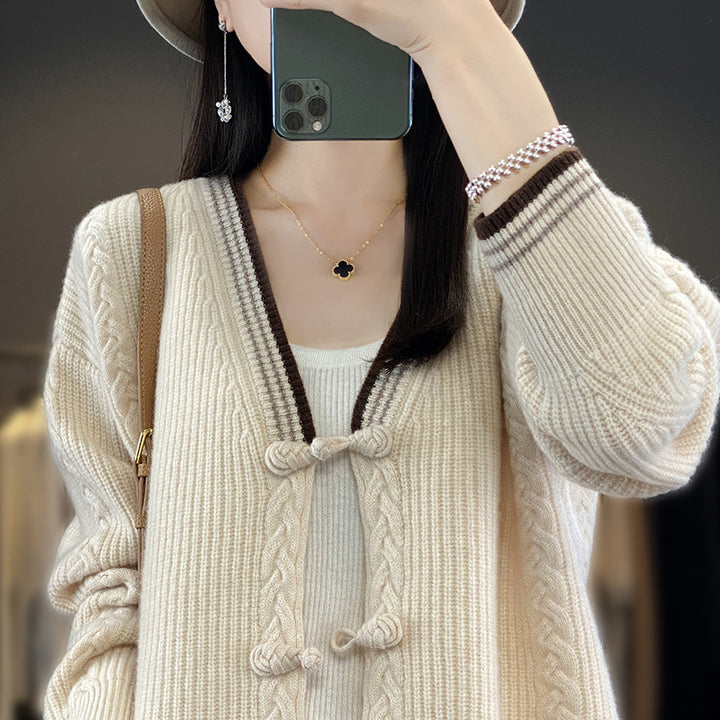 Damen Strickcardigan mit Zopfmuster und dekorativen Knotenverschlüssen Echoarchiv