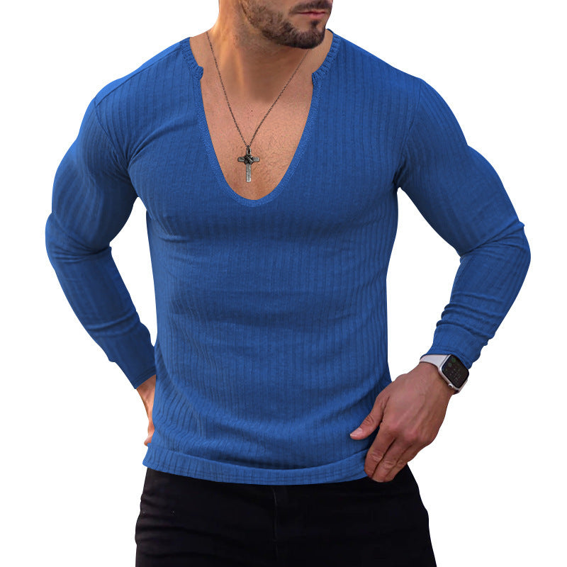 Herren Langarmshirt mit tiefem V-Ausschnitt und feiner Rippstruktur Echoarchiv