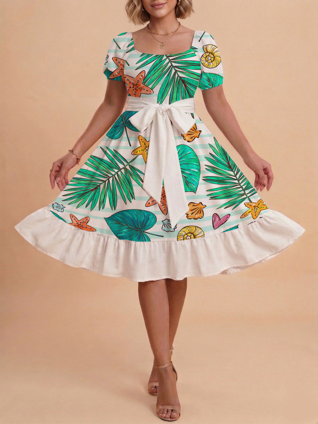 Damen Kleid mit tailliertem Schnitt und verspieltem Blumenmuster Echo Archiv