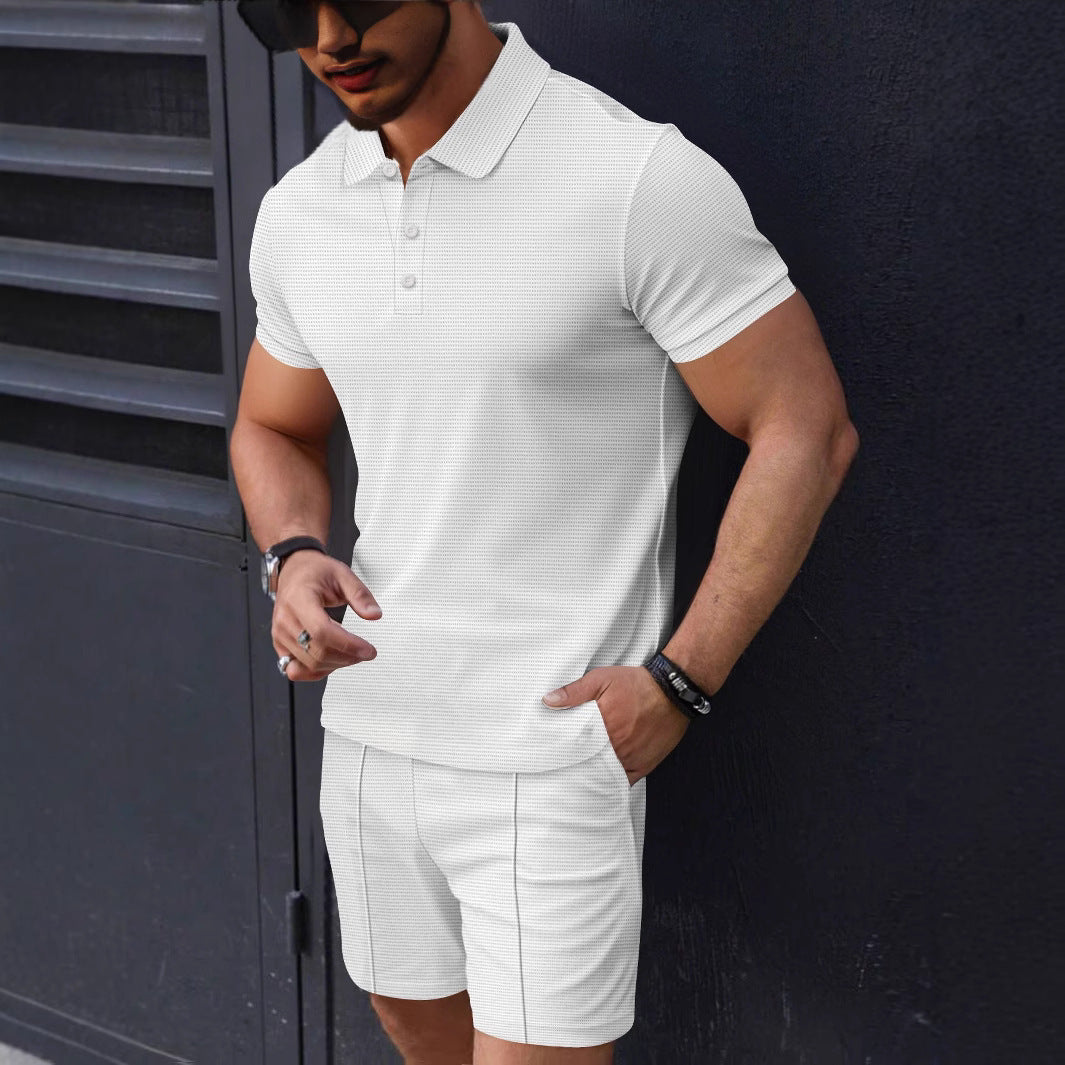 Herren modisches Kurzarm-Polohemd und Shorts Set mit strukturiertem Design Echoarchiv