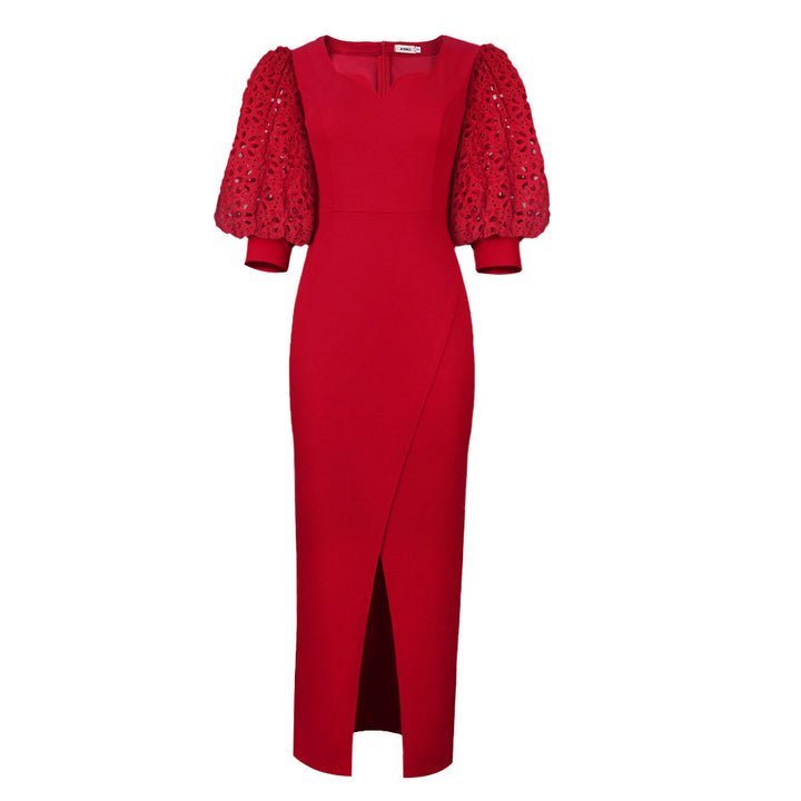 Damen elegantes Maxi-Kleid mit extravaganten Puffärmeln und schickem Schlitz Echo Archiv