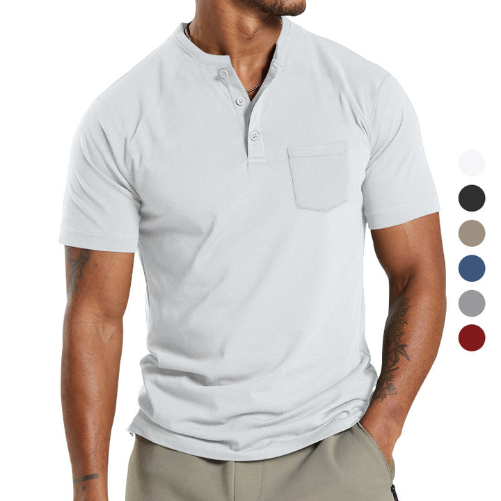 Herren Kurzarm-Henley-T-Shirt mit praktischer Brusttasche Echoarchiv