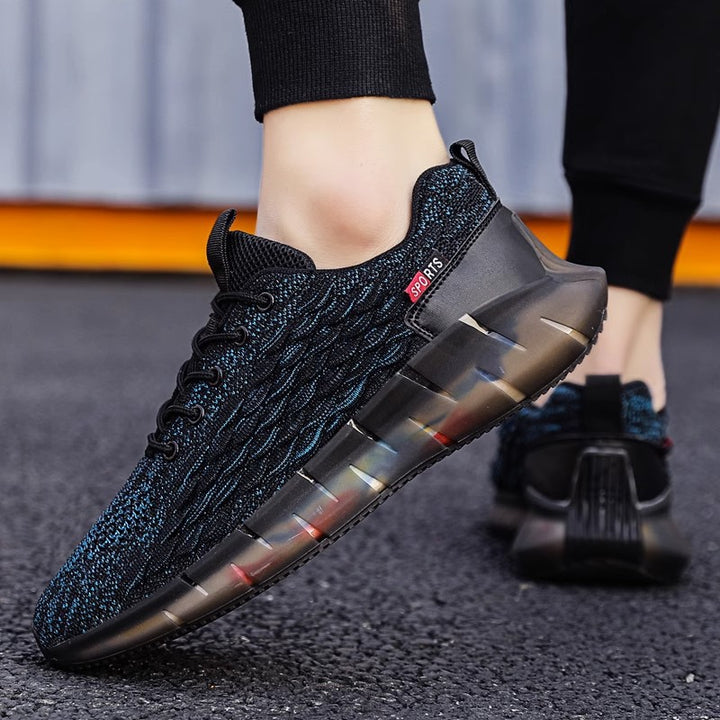Unisex atmungsaktive Strick-Laufsneaker mit transparenter Wellenlaufsohle und gepolstertem Sockeneinstieg – Tavélo
