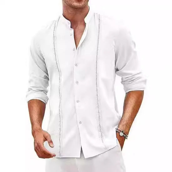 Herren Elegantes Langarmhemd mit Stehkragen und feinen Stickdetails Echoarchiv