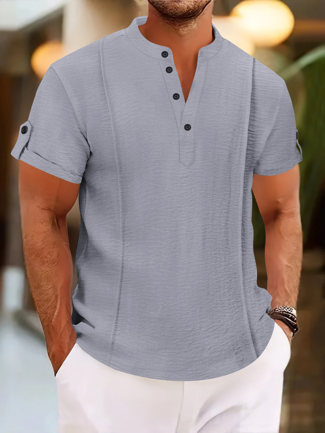 Herren Kurzarm Hemd mit eleganter Knopfleiste und strukturiertem Design Echoarchiv