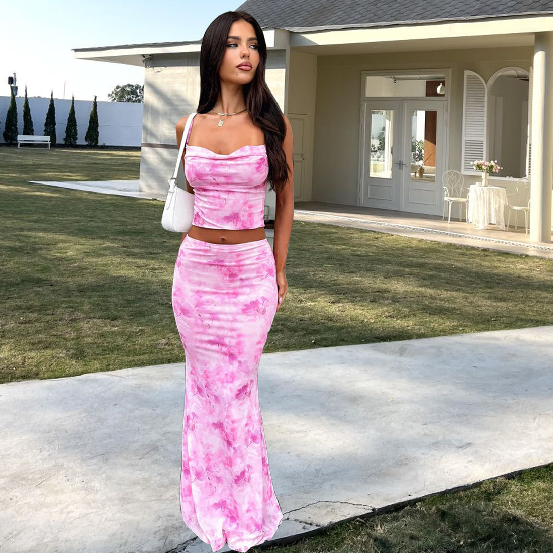 Damen Elegantes cropped Top und schwingende Maxi-Hose Set – Élanora