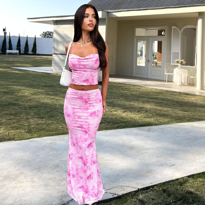 Damen Elegantes cropped Top und schwingende Maxi-Hose Set Echo Archiv