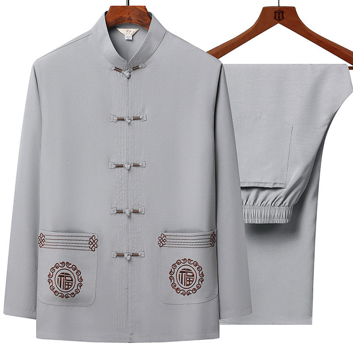 Herren traditionelles Tang-Anzug Set mit Stehkragen, Knotenverschlüssen und dezenten Stickdetails – Averon