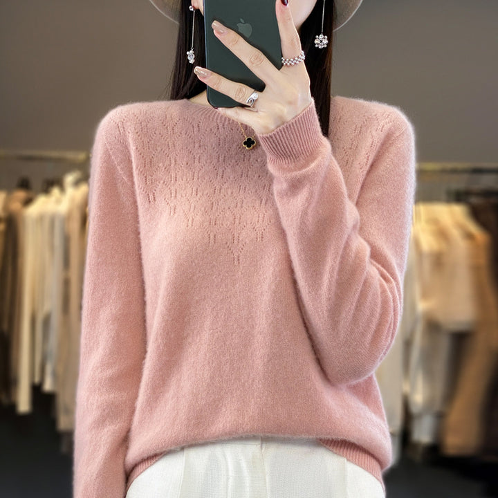 Damen Kuscheliger Midweight Rundhals-Pullover aus Angora-Blend mit feinem Flor und schmalem Bündchen Echoarchiv