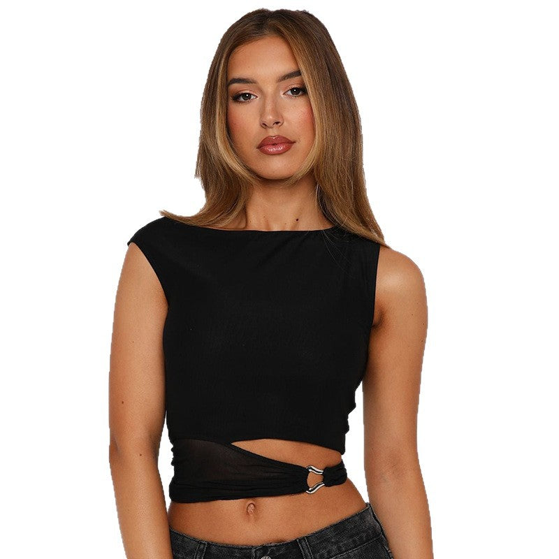 Damen Crop-Top mit schickem Wickeldesign und dekorativem Gürtel Echo Archiv