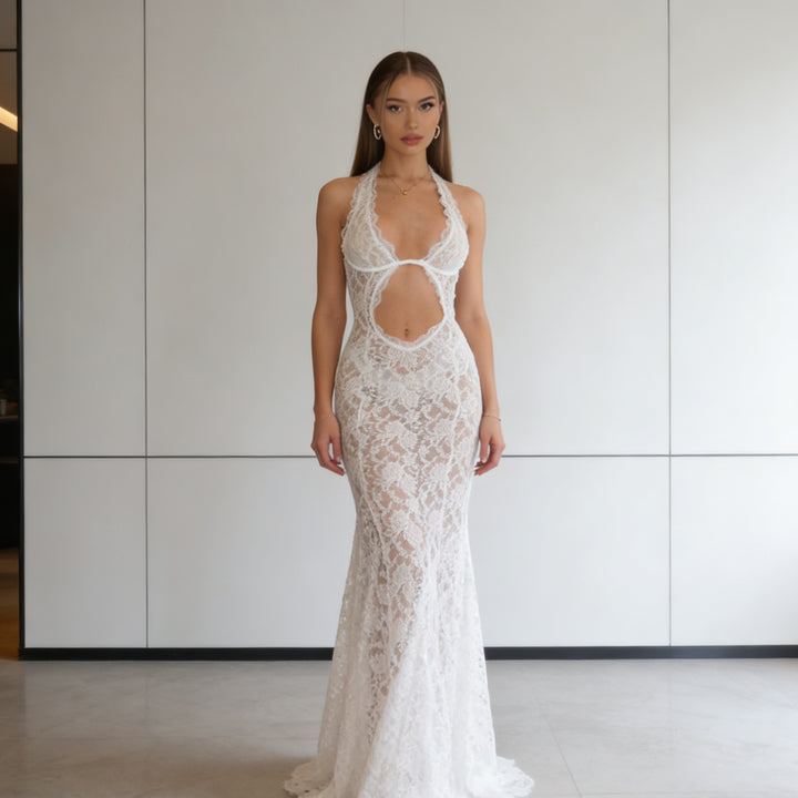 Damen verführerisches Spitzenkleid mit tiefem V-Ausschnitt und seitlichen Cut-Outs Echo Archiv