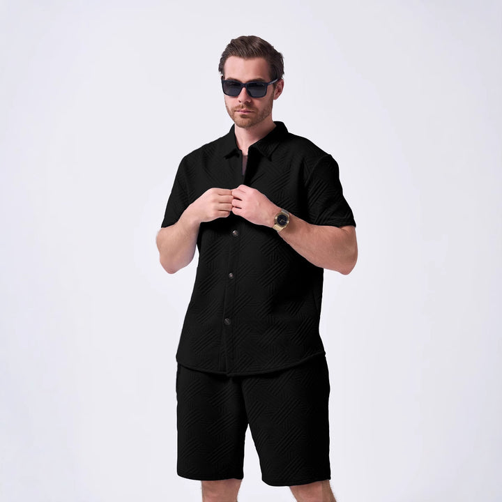 Herren Freizeit Kurzarmhemd und Shorts Set mit strukturiertem Muster Echoarchiv