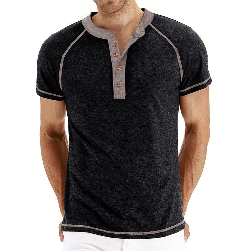 Herren Kurzarm-Henley-Shirt mit kontrastierenden Details und bequemer Passform Echoarchiv