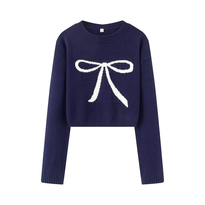 Damen nan kurz geschnittener Strickpullover mit Intarsien-Schleifenmotiv Echo Archiv