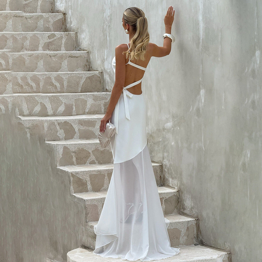 Damen Glamouröses Abendkleid mit asymmetrischem Design und transparentem Rock Echo Archiv